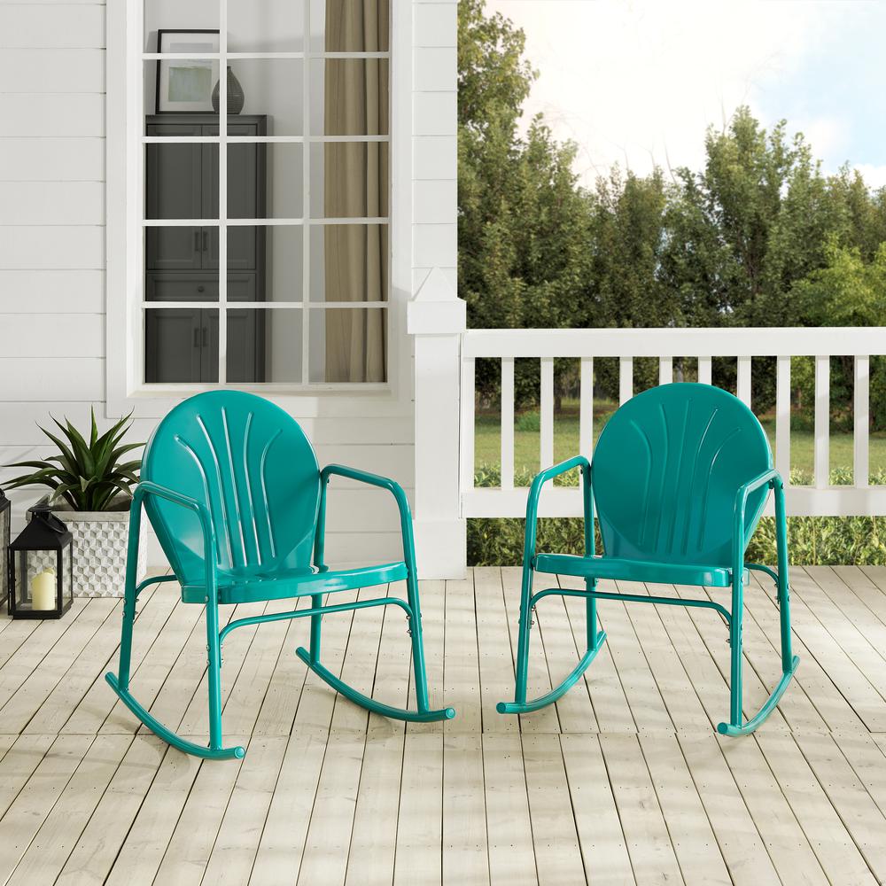 Griffith 2Pc Outdoor Metal Rocking Chair Set Turquoise Gloss - 2 Rocking Chairs. Picture 11
