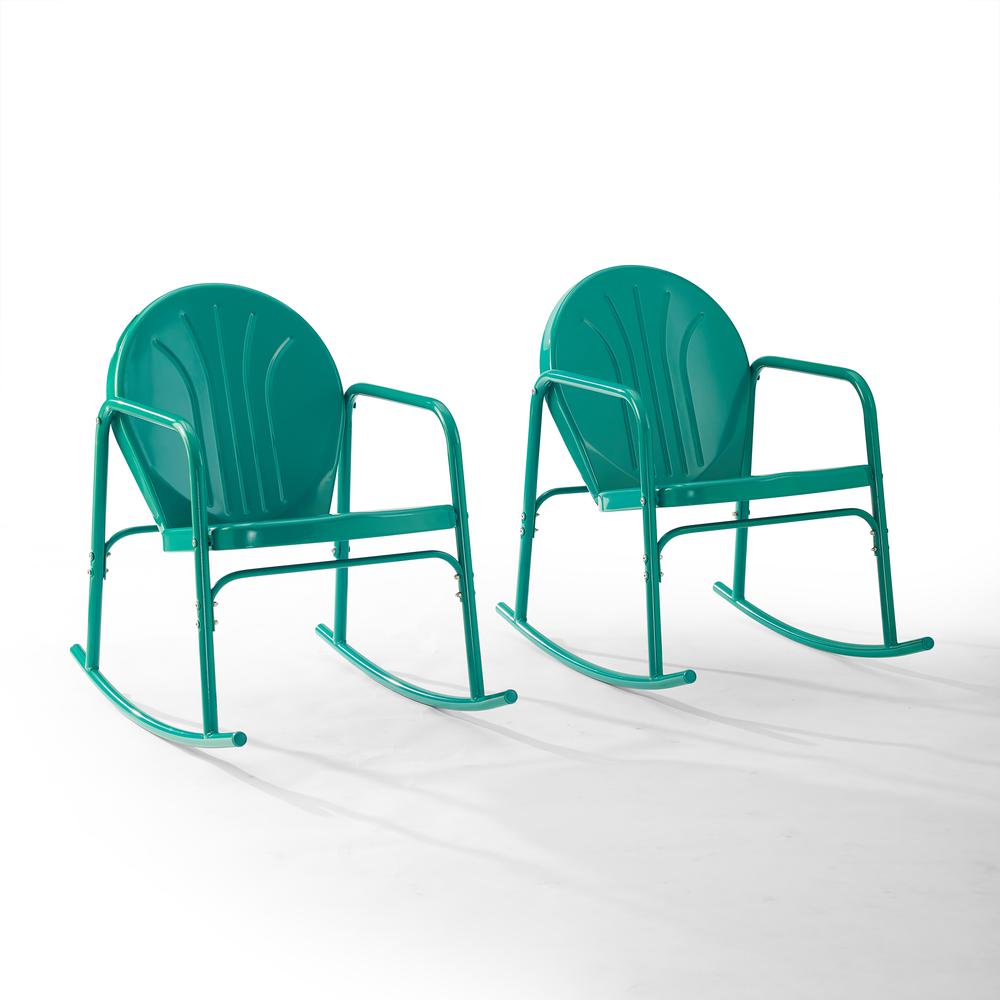 Griffith 2Pc Outdoor Metal Rocking Chair Set Turquoise Gloss - 2 Rocking Chairs. Picture 4