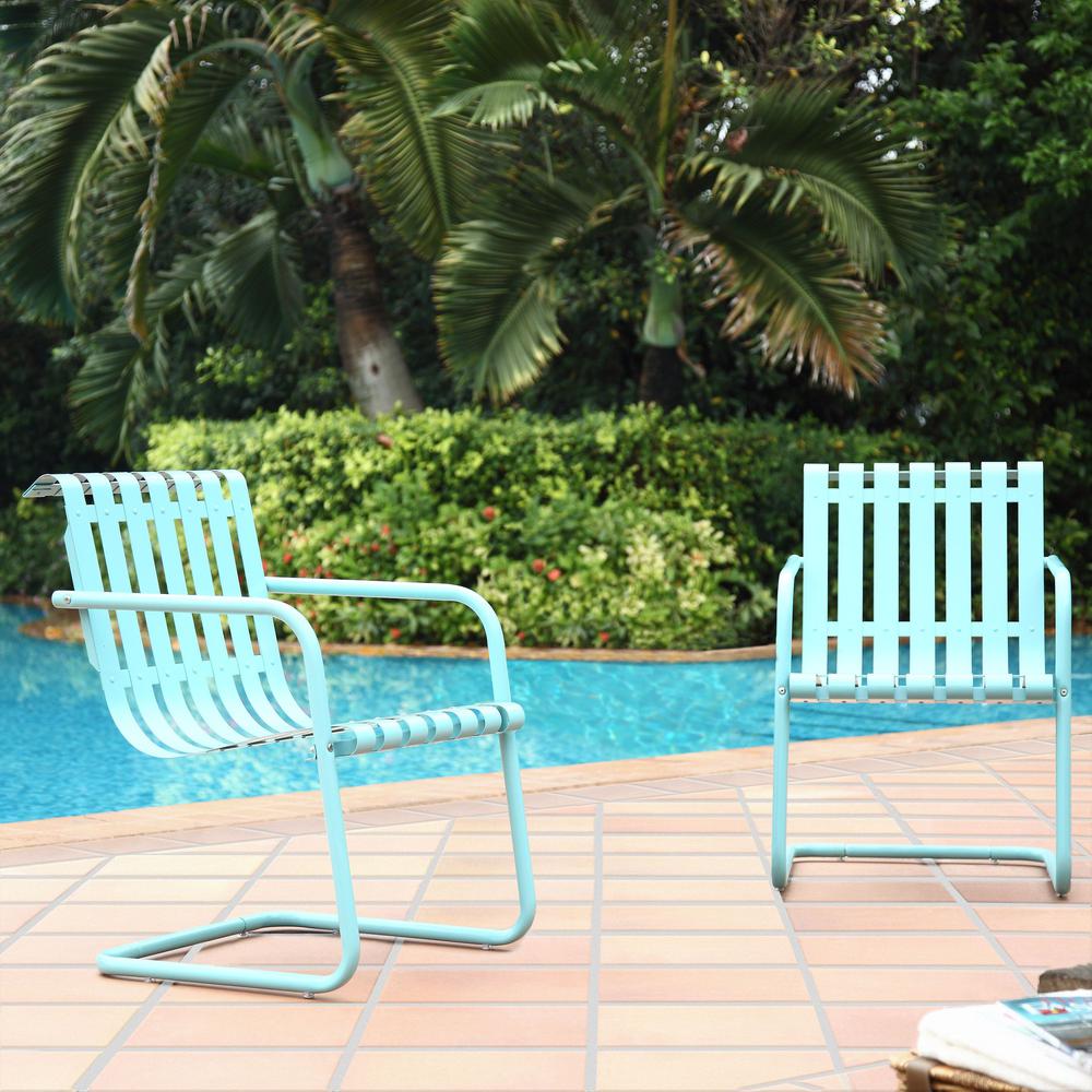 Gracie 2Pc Outdoor Metal Armchair Set Blue - 2 Chairs. Picture 2