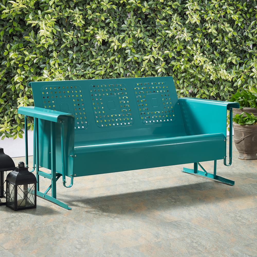 Bates Outdoor Metal Sofa Glider Turquoise. Picture 2