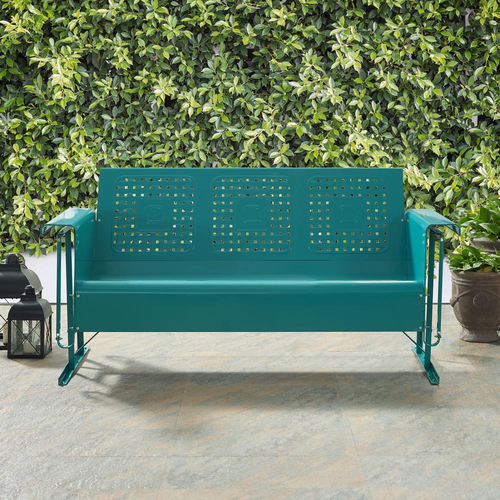 Bates Outdoor Metal Sofa Glider Turquoise. Picture 3