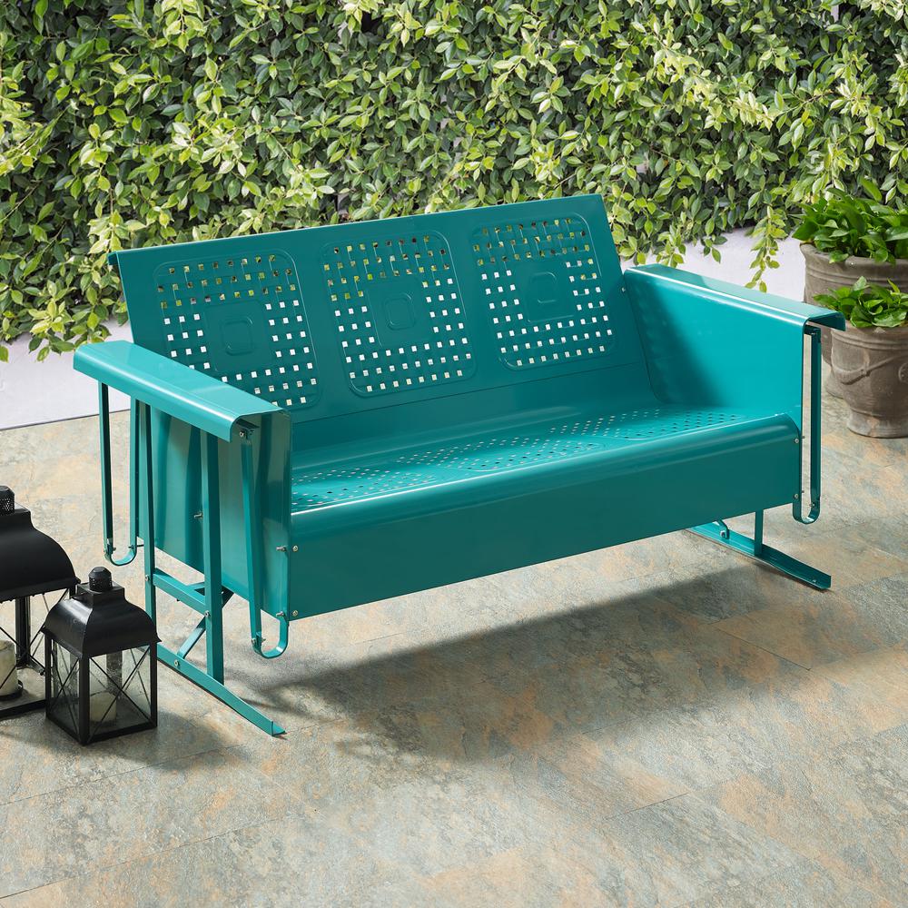 Bates Outdoor Metal Sofa Glider Turquoise. Picture 4