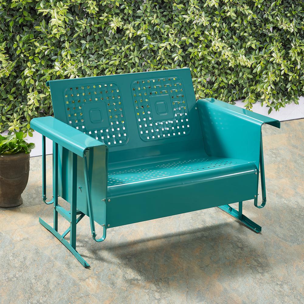 Bates Outdoor Metal Loveseat Glider Turquoise. Picture 8