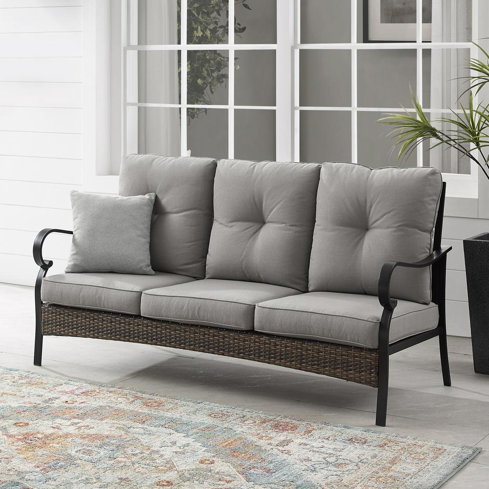 Dahlia Outdoor Metal And Wicker Sofa Taupe/Matte Black. Picture 3