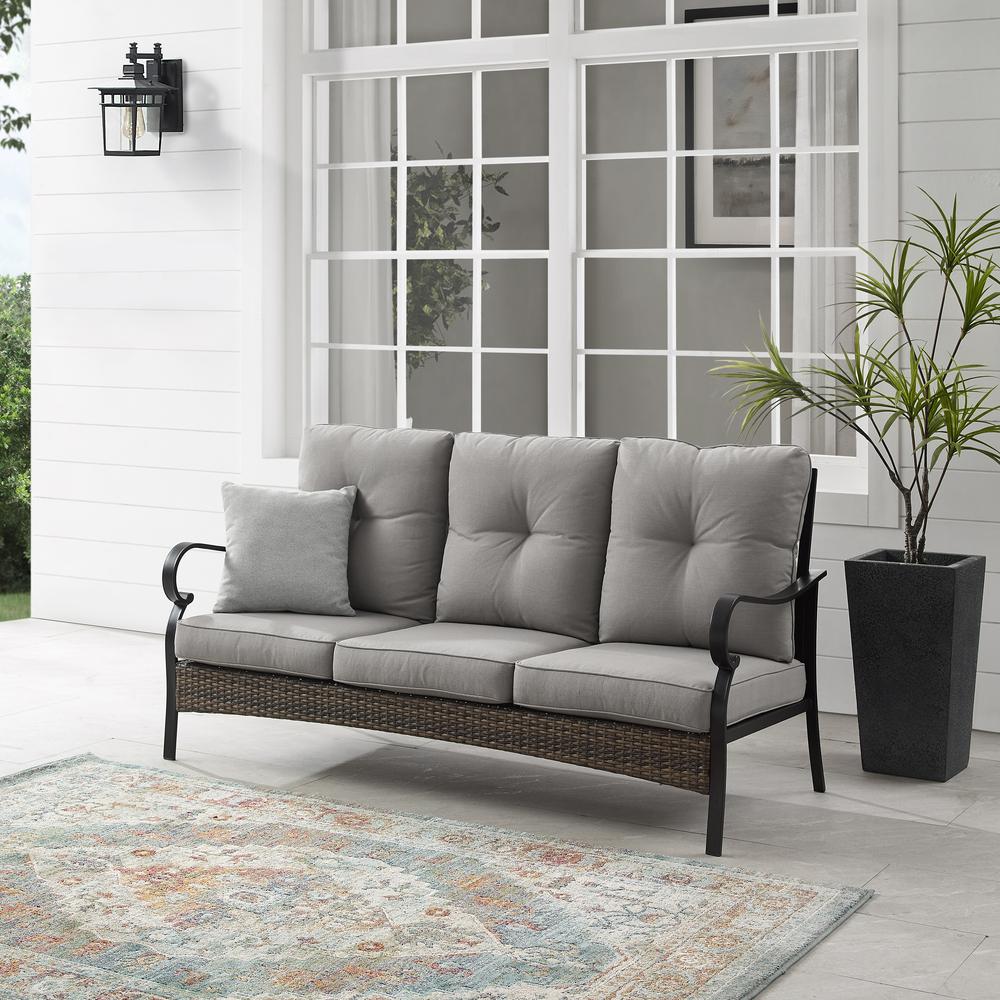 Dahlia Outdoor Metal And Wicker Sofa Taupe/Matte Black. Picture 2