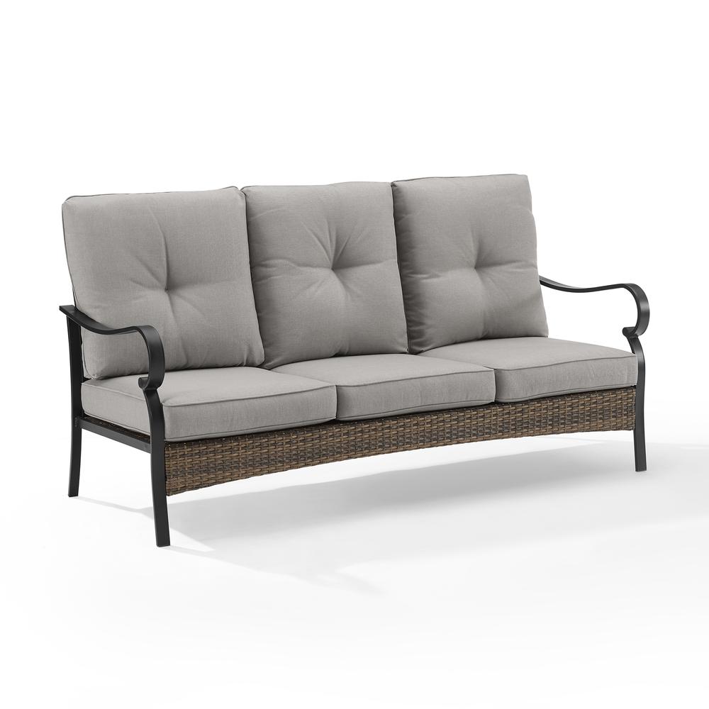 Dahlia Outdoor Metal And Wicker Sofa Taupe/Matte Black. Picture 1