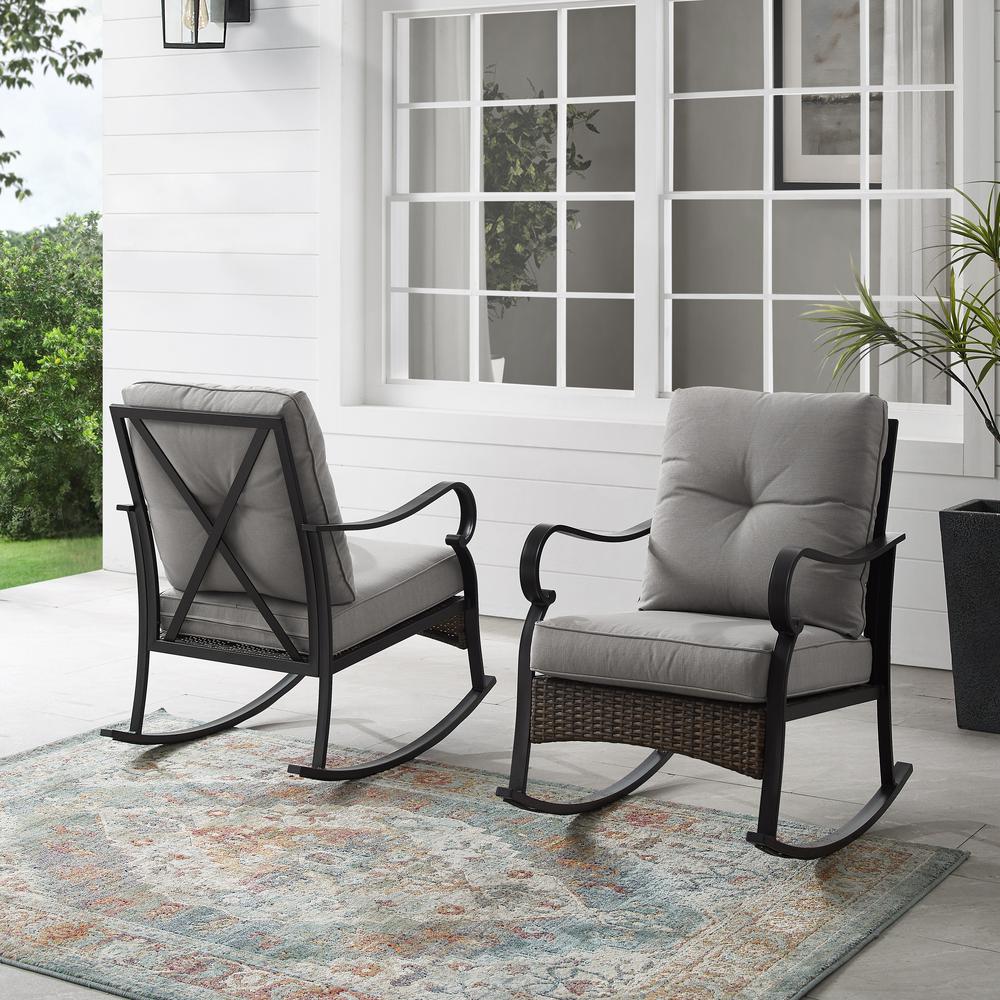 Dahlia 2Pc Outdoor Metal And Wicker Rocking Chair Set Taupe/Matte Black - 2 Rocking Chairs. Picture 2