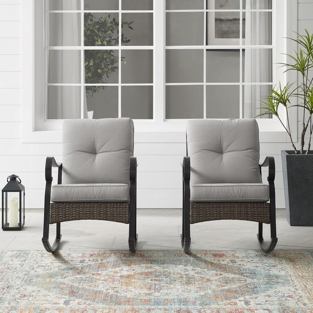Dahlia 2Pc Outdoor Metal And Wicker Rocking Chair Set Taupe/Matte Black - 2 Rocking Chairs. Picture 3