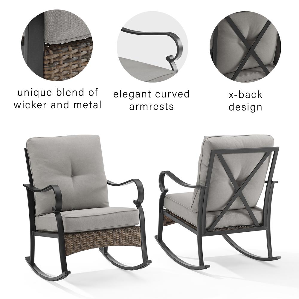 Dahlia 2Pc Outdoor Metal And Wicker Rocking Chair Set Taupe/Matte Black - 2 Rocking Chairs. Picture 4