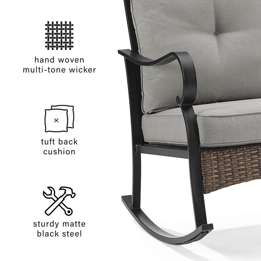 Dahlia 2Pc Outdoor Metal And Wicker Rocking Chair Set Taupe/Matte Black - 2 Rocking Chairs. Picture 5