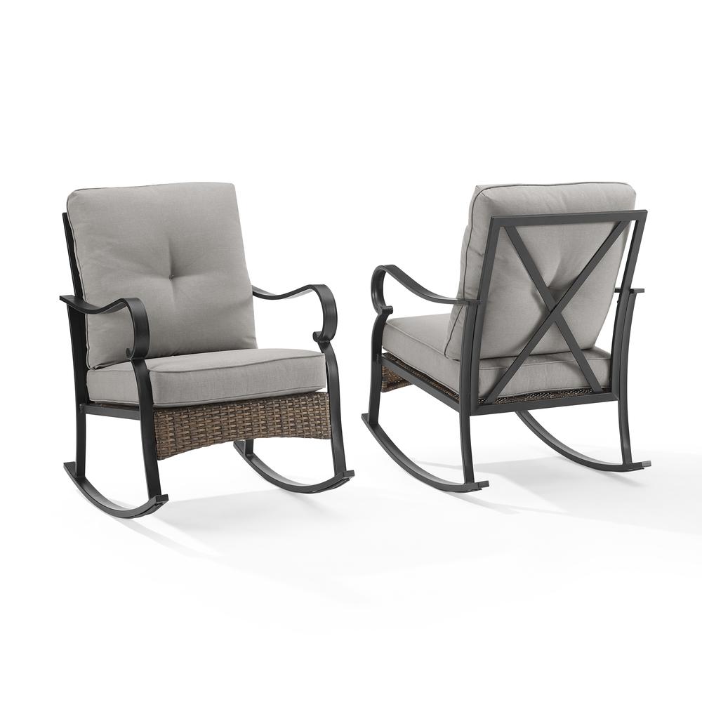 Dahlia 2Pc Outdoor Metal And Wicker Rocking Chair Set Taupe/Matte Black - 2 Rocking Chairs. Picture 1