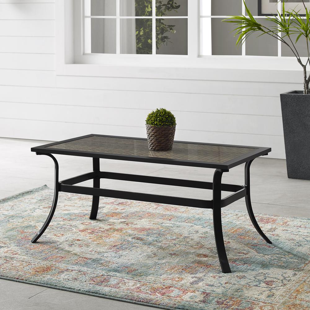 Dahlia Outdoor Metal And Wicker Coffee Table Matte Black/Brown. Picture 2