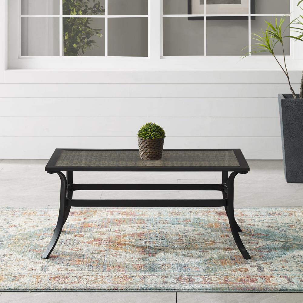 Dahlia Outdoor Metal And Wicker Coffee Table Matte Black/Brown. Picture 3