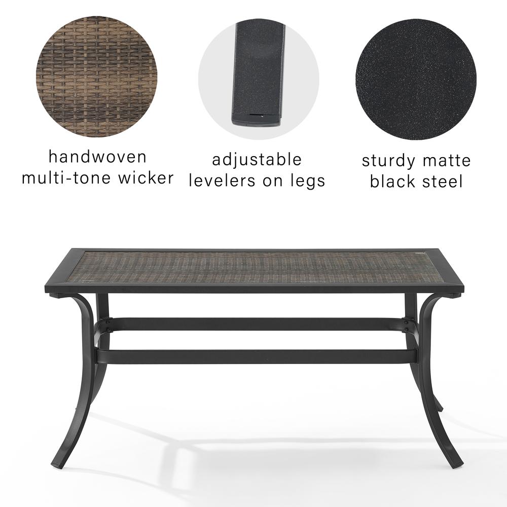 Dahlia Outdoor Metal And Wicker Coffee Table Matte Black/Brown. Picture 4
