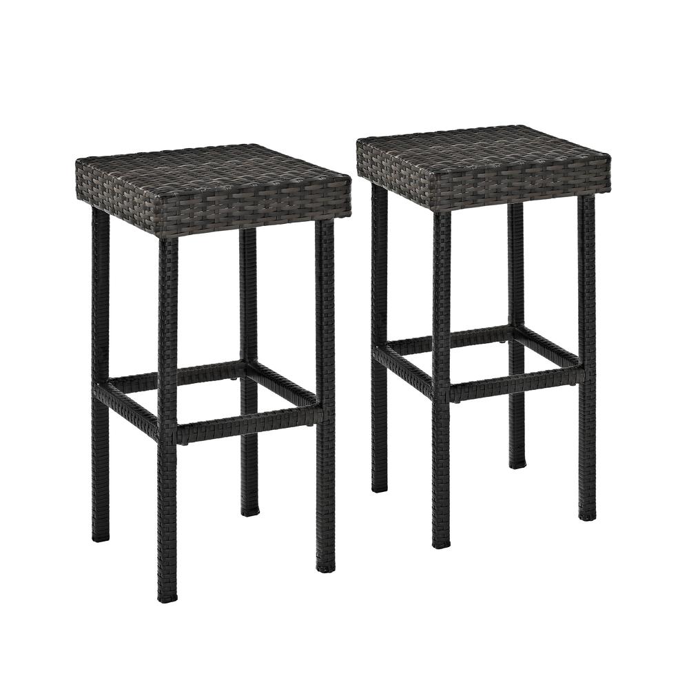 Palm Harbor 2Pc Outdoor Wicker Bar Height Bar Stool Set Weathered Gray - 2 Stools. Picture 1