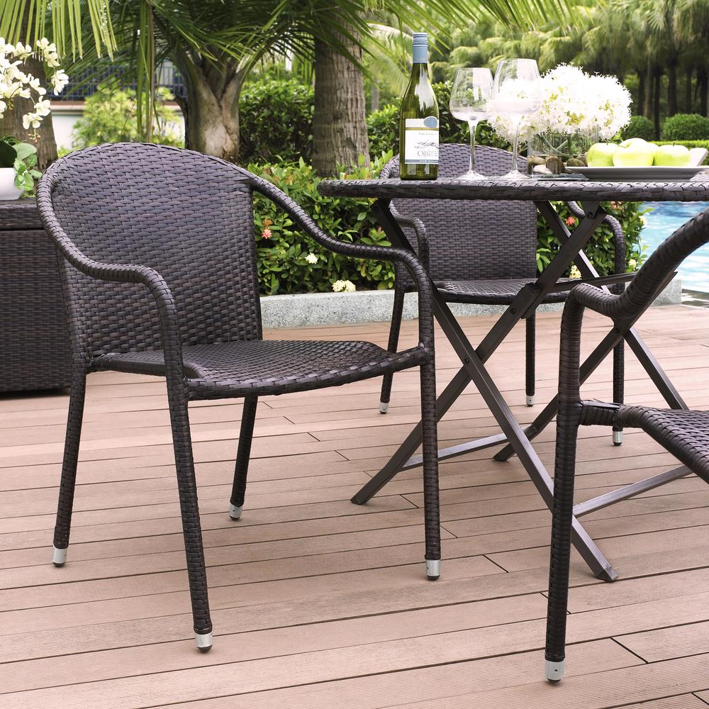 Palm Harbor 4Pc Outdoor Wicker Stackable Chair Set Brown - 4 Stackable Chairs. Picture 1
