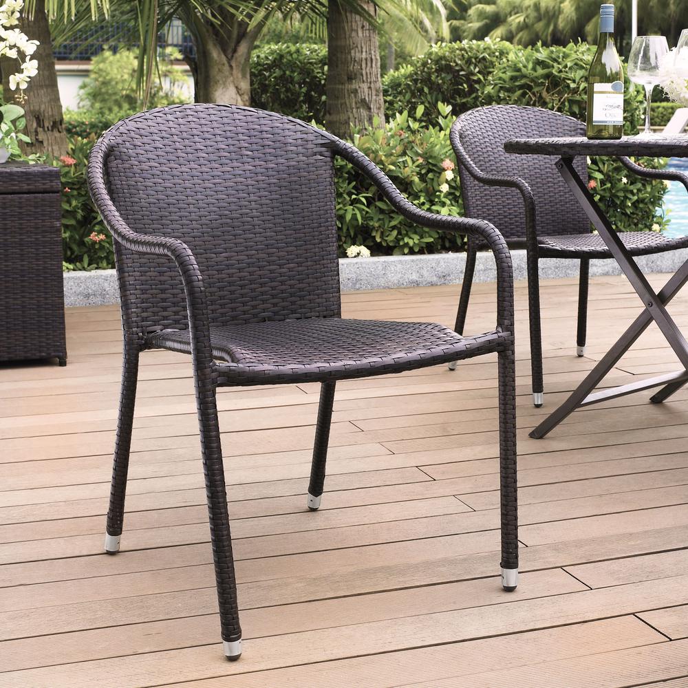 Palm Harbor 4Pc Outdoor Wicker Stackable Chair Set Brown - 4 Stackable Chairs. Picture 2