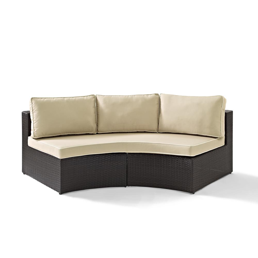 Catalina Outdoor Wicker Round Sectional Sofa Sand/Brown. Picture 4