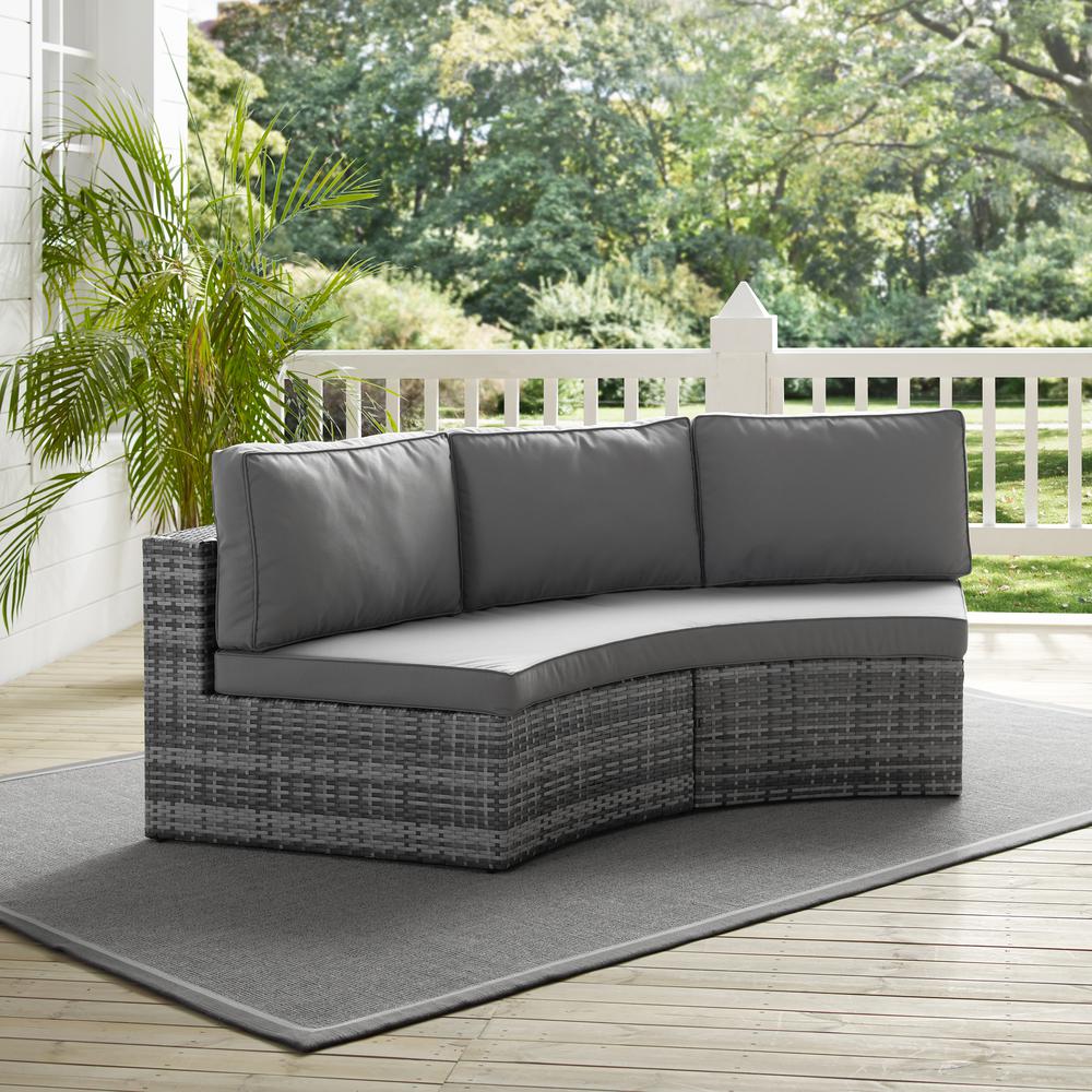 Catalina Outdoor Wicker Round Sectional Sofa Gray. The main picture.