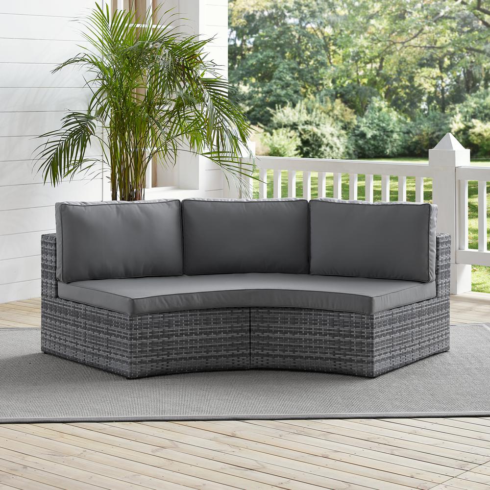 Catalina Outdoor Wicker Round Sectional Sofa Gray. Picture 2