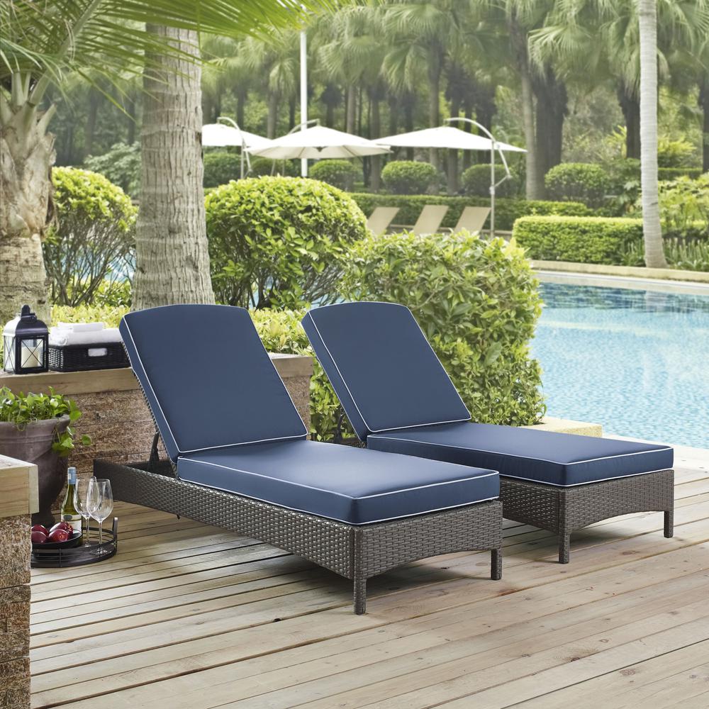 Palm Harbor Outdoor Wicker Chaise Lounge Navy/Weathered Gray. Picture 3