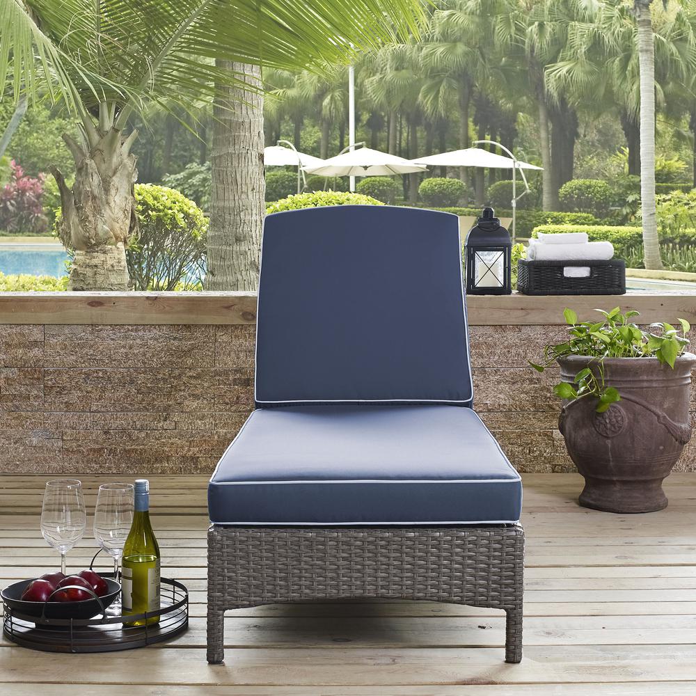 Palm Harbor Outdoor Wicker Chaise Lounge Navy/Weathered Gray. Picture 5