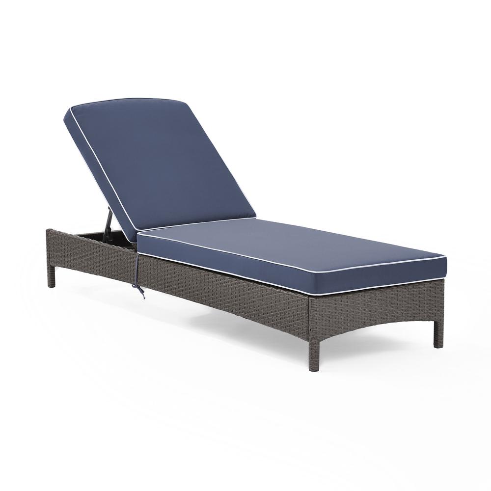 Palm Harbor Outdoor Wicker Chaise Lounge Navy/Weathered Gray. Picture 1