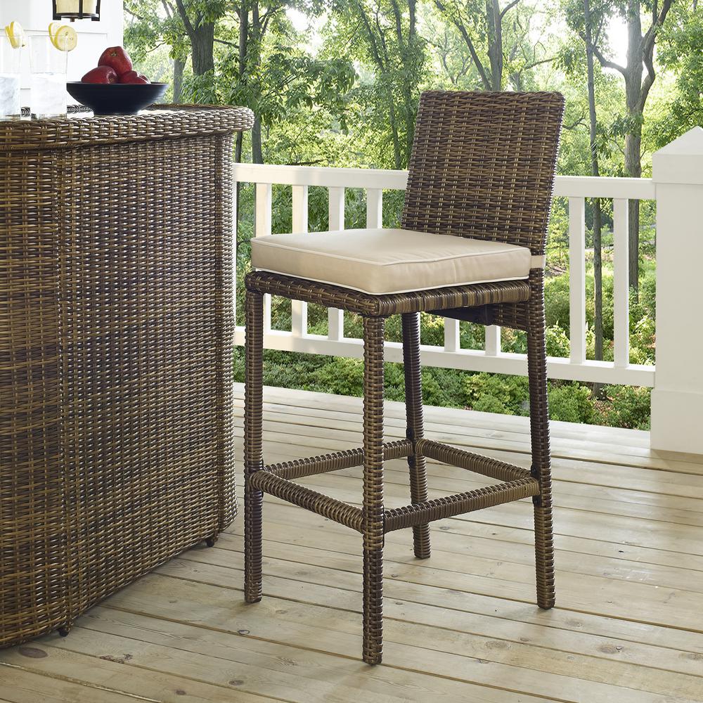 Bradenton 2Pc Outdoor Wicker Bar Height Bar Stool Set Sand/Weathered Brown - 2 Bar Stools. Picture 4