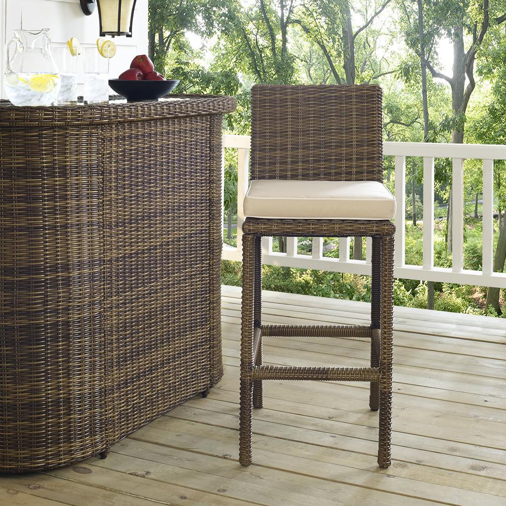 Bradenton 2Pc Outdoor Wicker Bar Height Bar Stool Set Sand/Weathered Brown - 2 Bar Stools. Picture 5