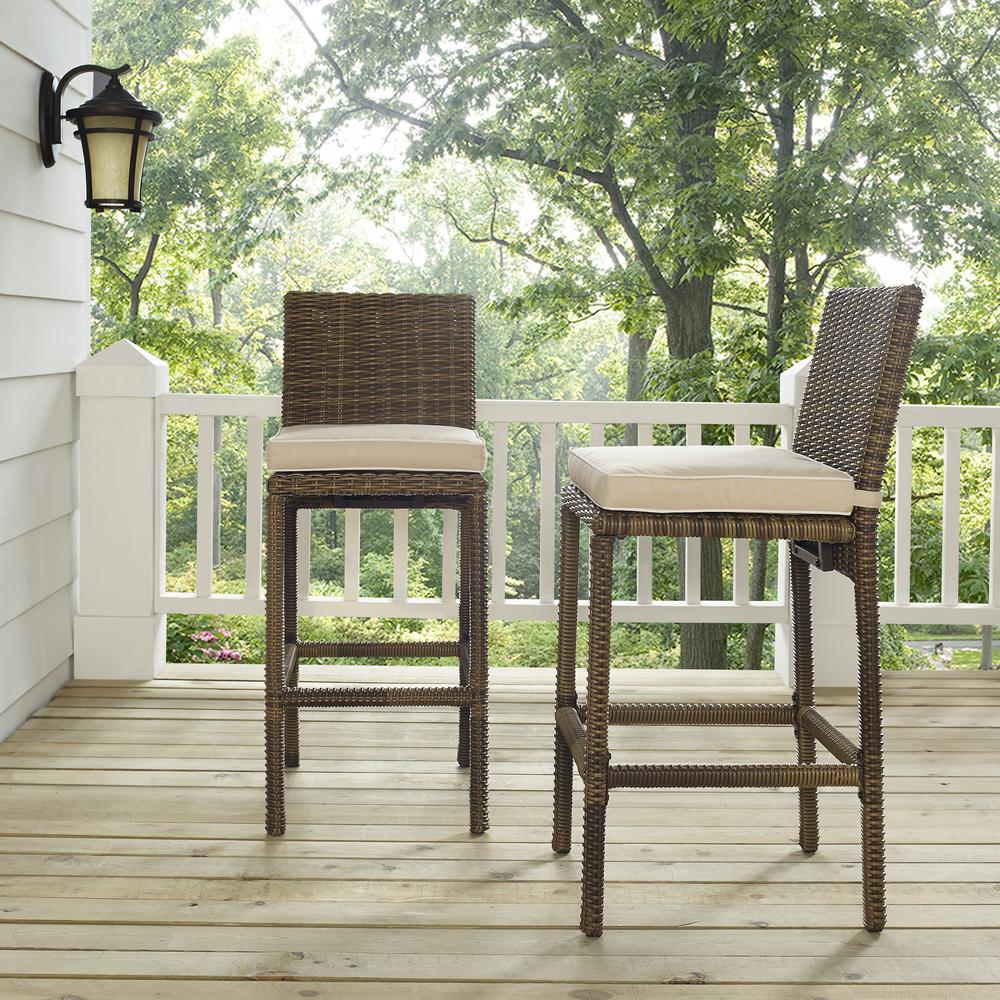 Bradenton 2Pc Outdoor Wicker Bar Height Bar Stool Set Sand/Weathered Brown - 2 Bar Stools. Picture 6