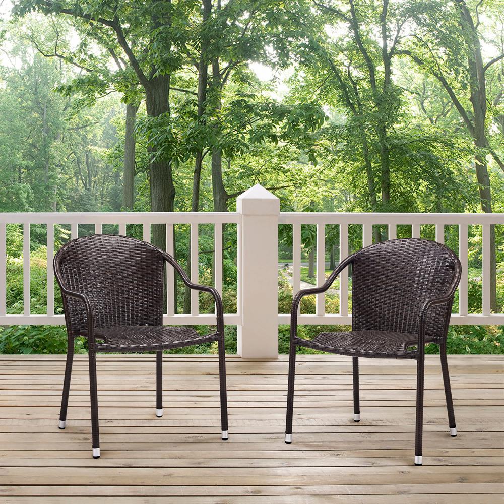 Palm Harbor 2Pc Outdoor Wicker Stackable Chair Set Brown - 2 Stackable Chairs. Picture 2