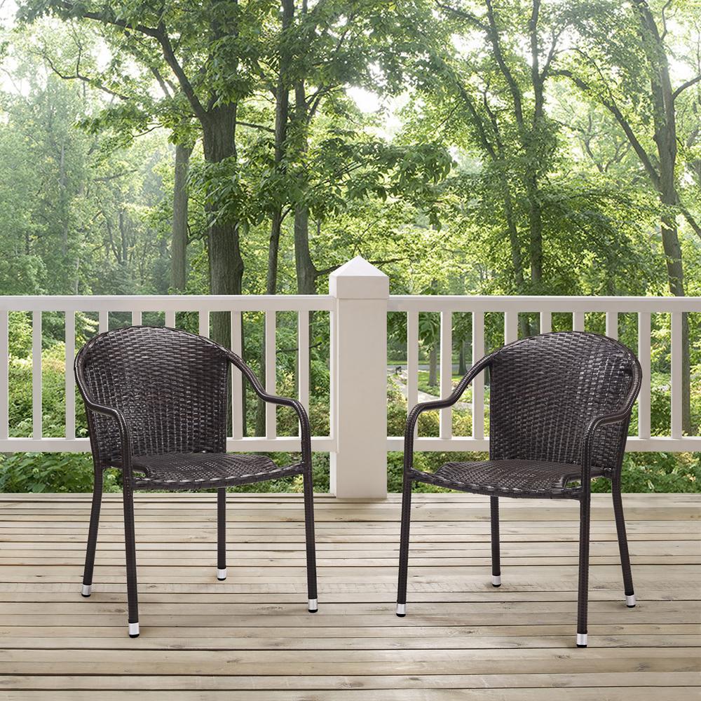 Palm Harbor 2Pc Outdoor Wicker Stackable Chair Set Brown - 2 Stackable Chairs. Picture 1