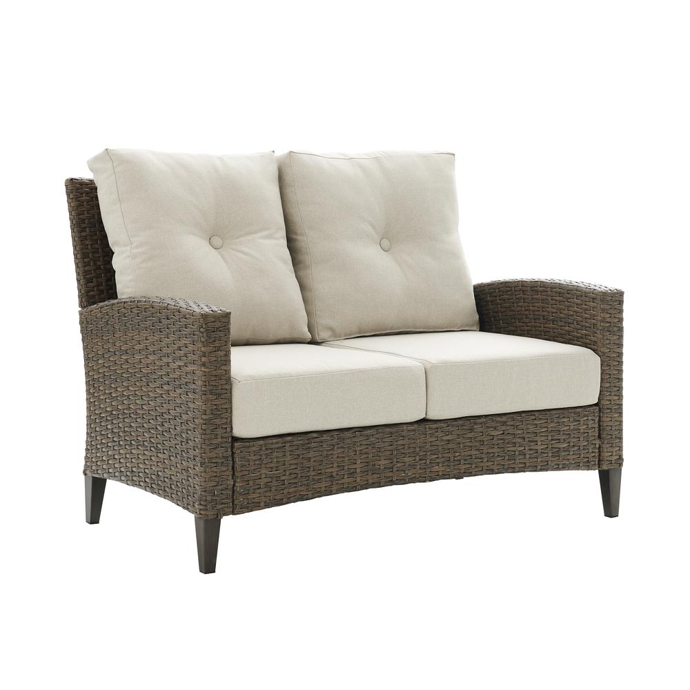 Rockport Outdoor Wicker High Back Loveseat Oatmeal/Light Brown. Picture 11