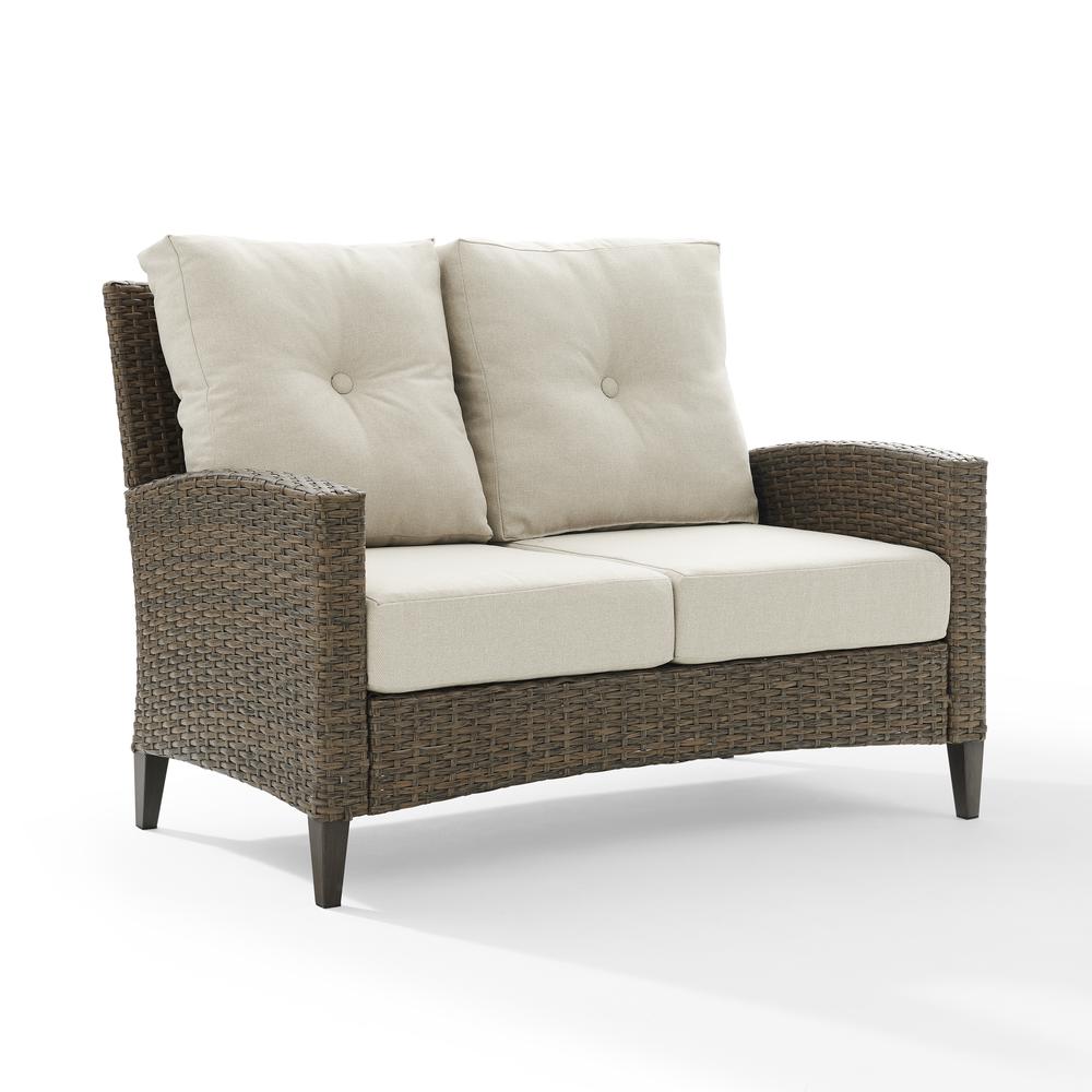 Rockport Outdoor Wicker High Back Loveseat Oatmeal/Light Brown. Picture 13