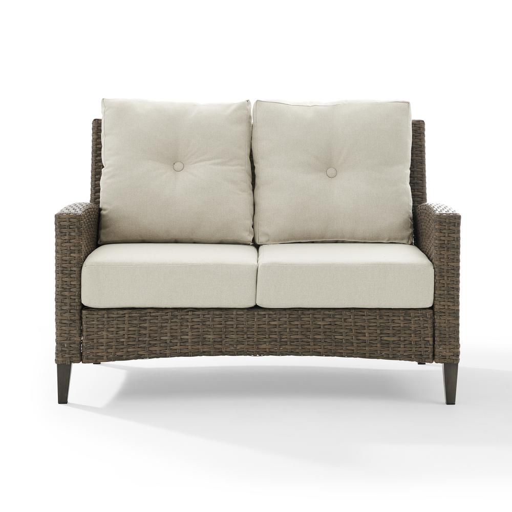 Rockport Outdoor Wicker High Back Loveseat Oatmeal/Light Brown. Picture 6