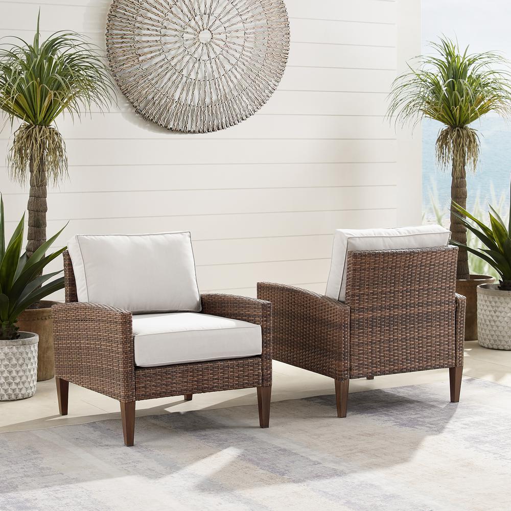 Capella 2Pc Outdoor Wicker Chair Set Creme/Brown - 2 Armchairs. Picture 5