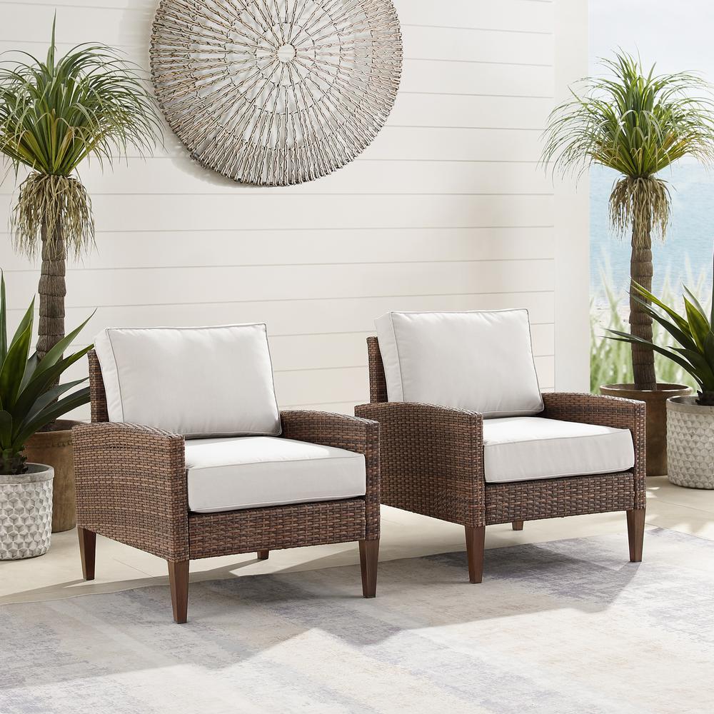 Capella 2Pc Outdoor Wicker Chair Set Creme/Brown - 2 Armchairs. Picture 6