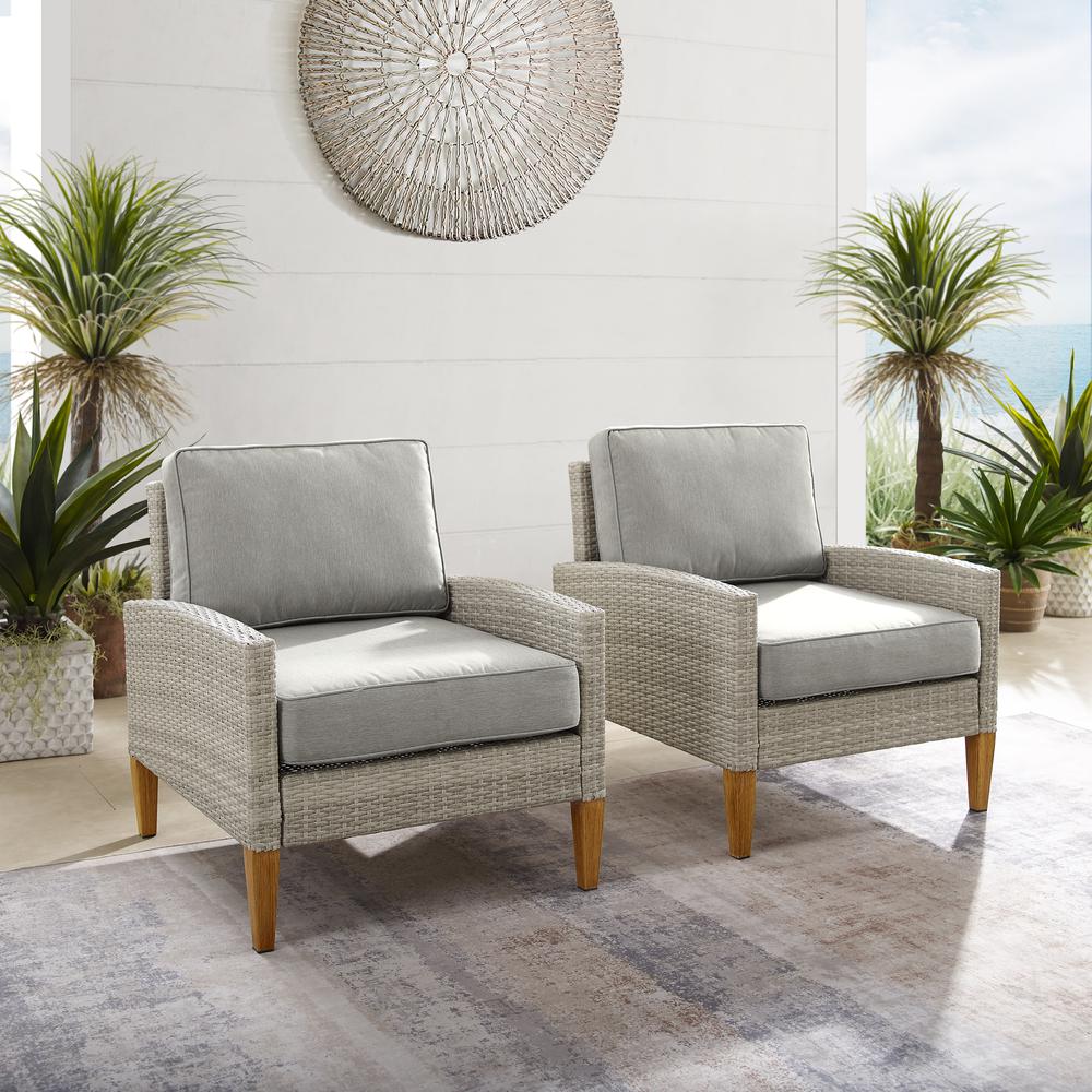 Capella Outdoor Wicker 2Pc Chair Set Gray/Acorn - 2 Armchairs. Picture 1