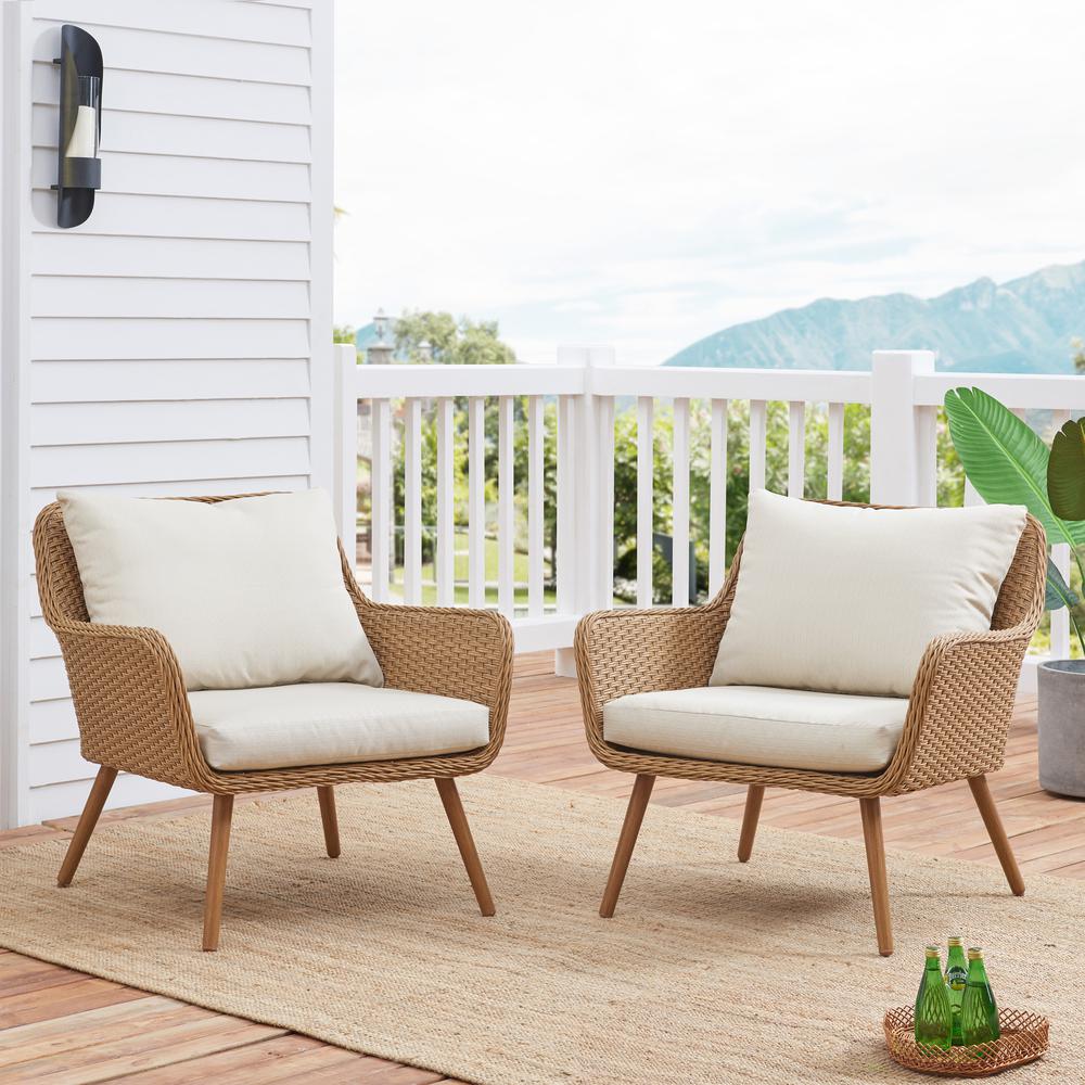 Landon 2Pc Outdoor Wicker Chair Set Light Brown - 2 Chairs. Picture 1