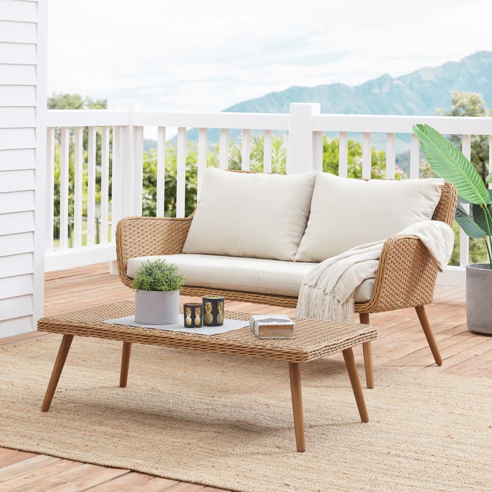 Landon 2Pc Outdoor Wicker Conversation Set Light Brown - Loveseat & Coffee Table. Picture 2
