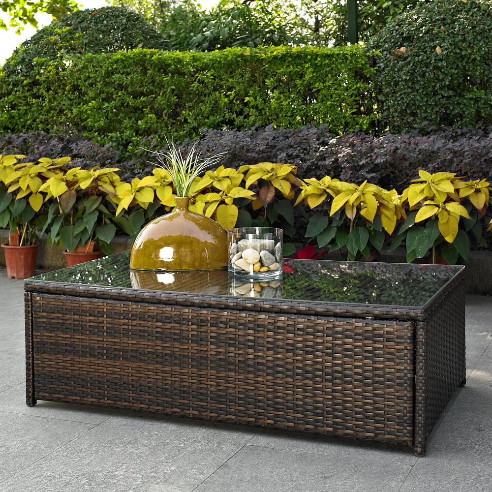 Palm Harbor Outdoor Wicker Coffee Table Brown. Picture 1
