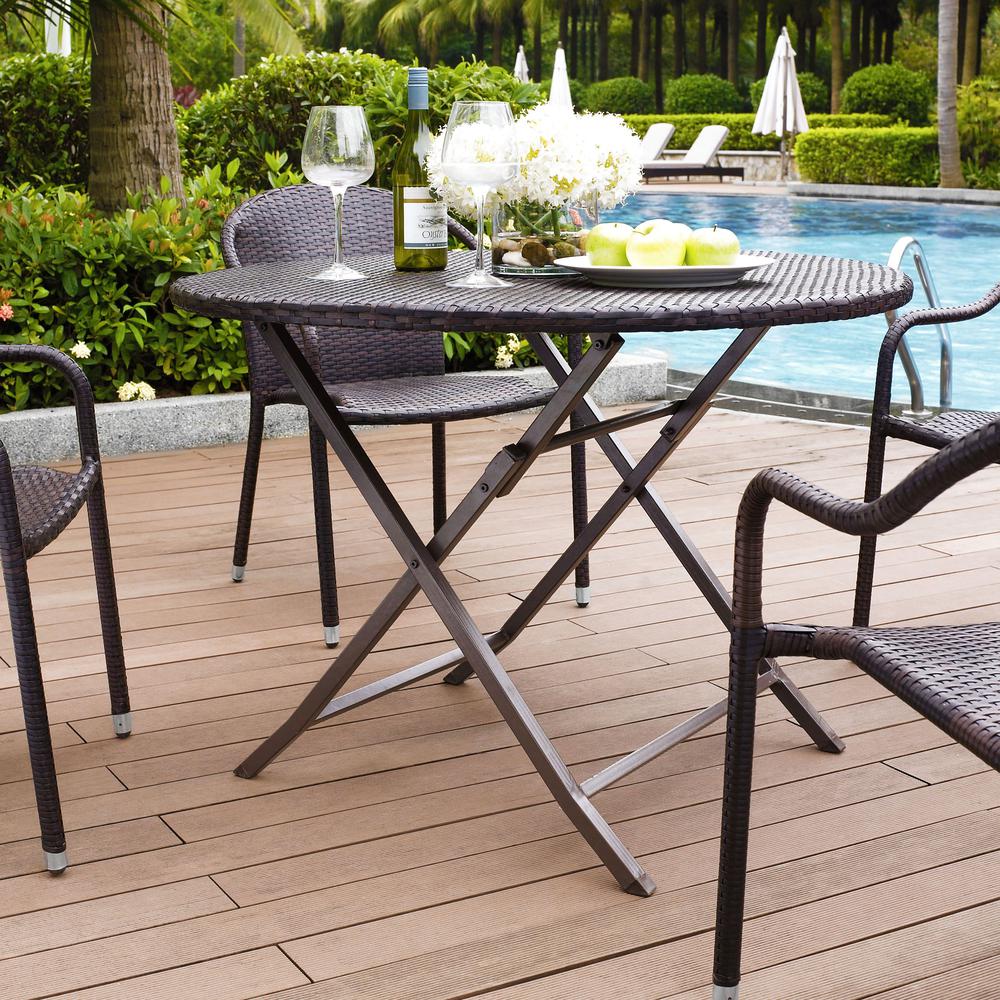 Palm Harbor Outdoor Wicker Folding Table Brown. Picture 4