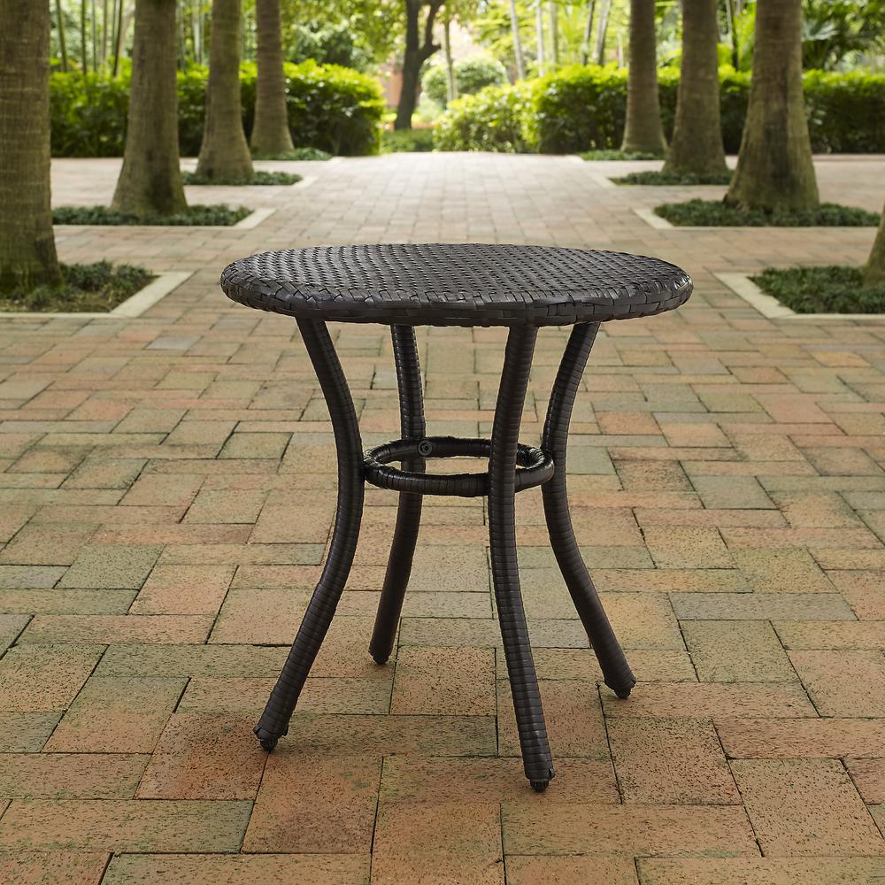 Palm Harbor Outdoor Wicker Round Side Table Brown. Picture 2