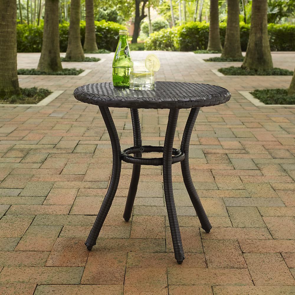 Palm Harbor Outdoor Wicker Round Side Table Brown. Picture 3