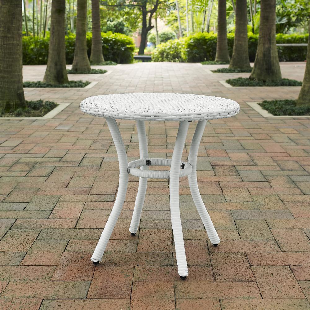 Palm Harbor Outdoor Wicker Round Side Table White. Picture 2