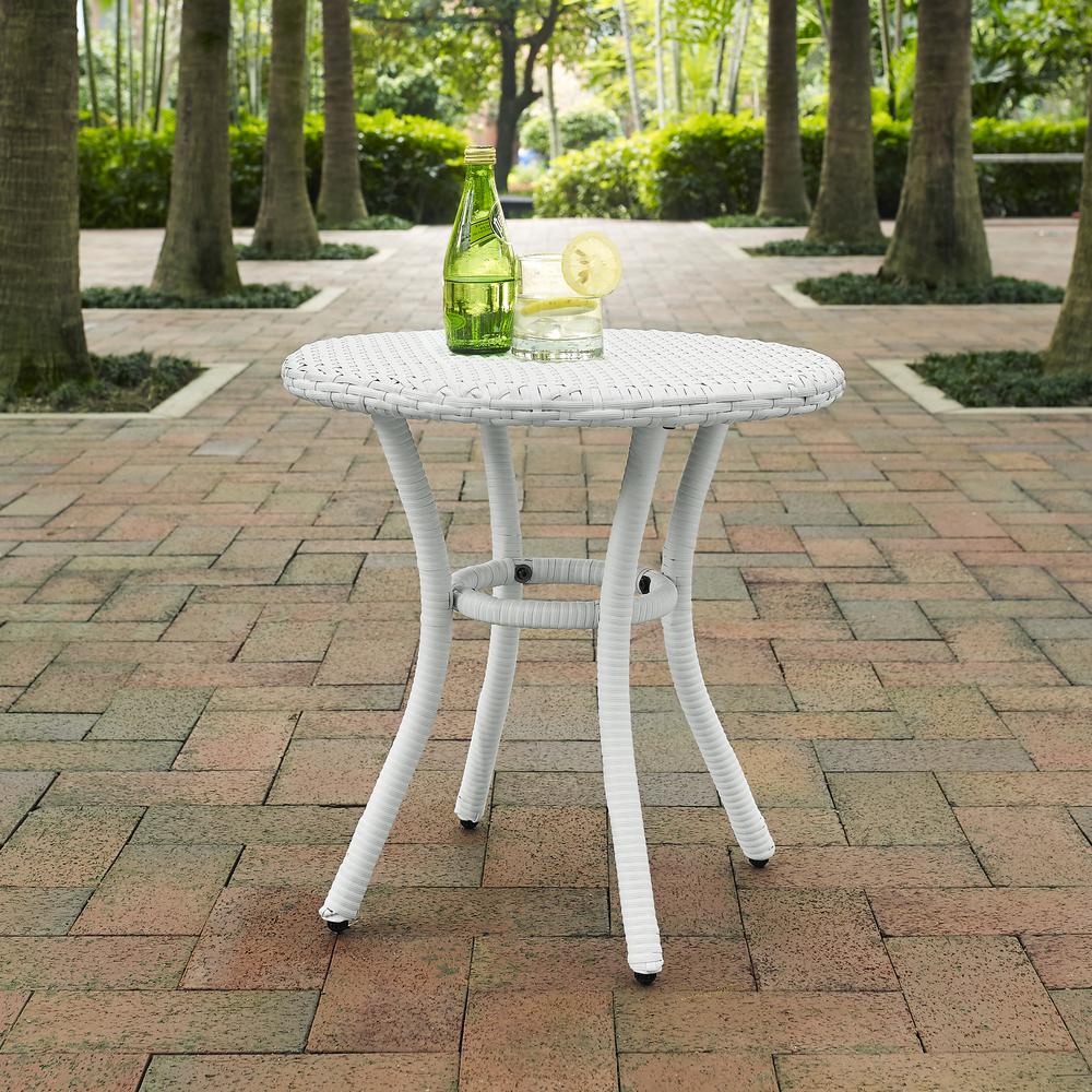 Palm Harbor Outdoor Wicker Round Side Table White. Picture 3