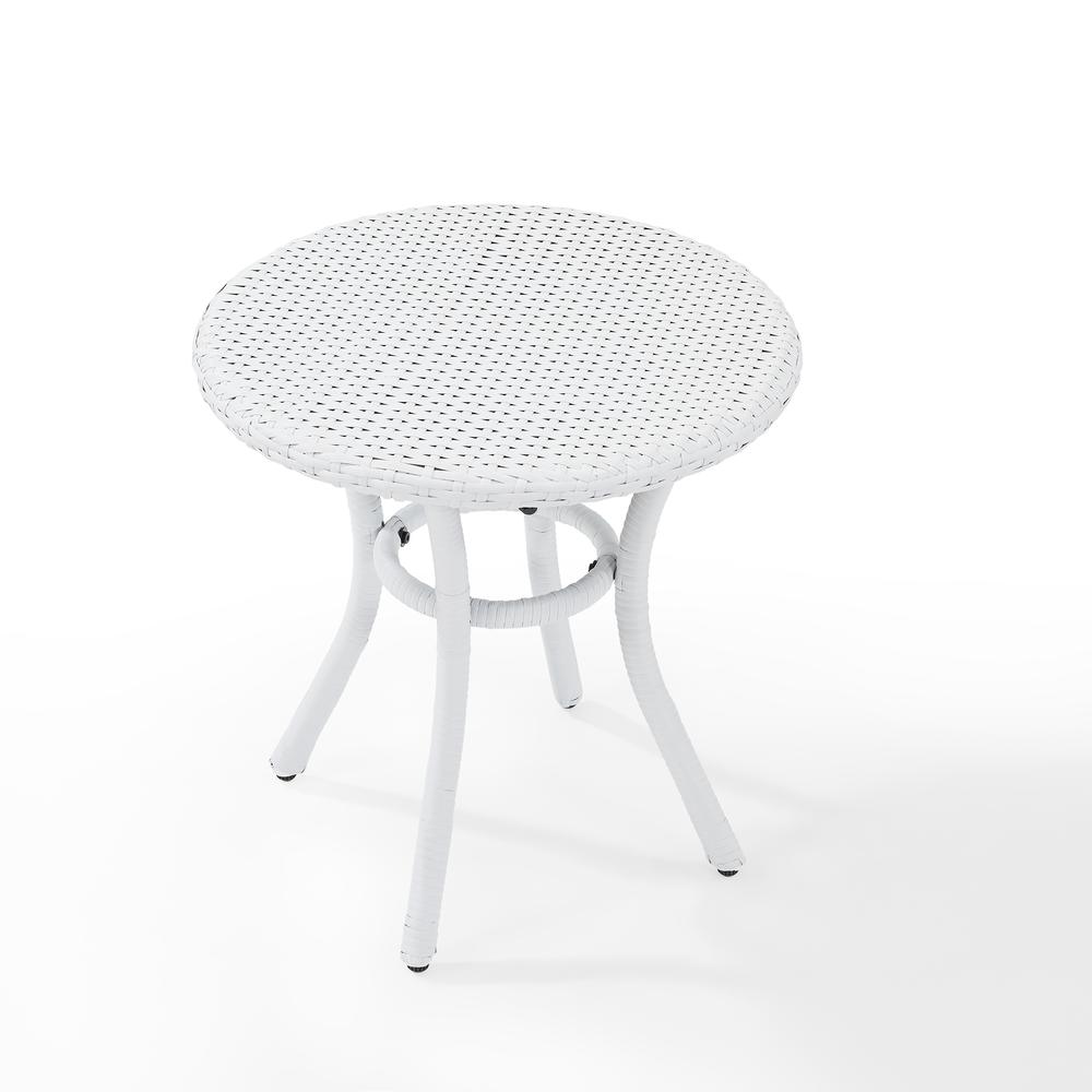 Palm Harbor Outdoor Wicker Round Side Table White. Picture 4