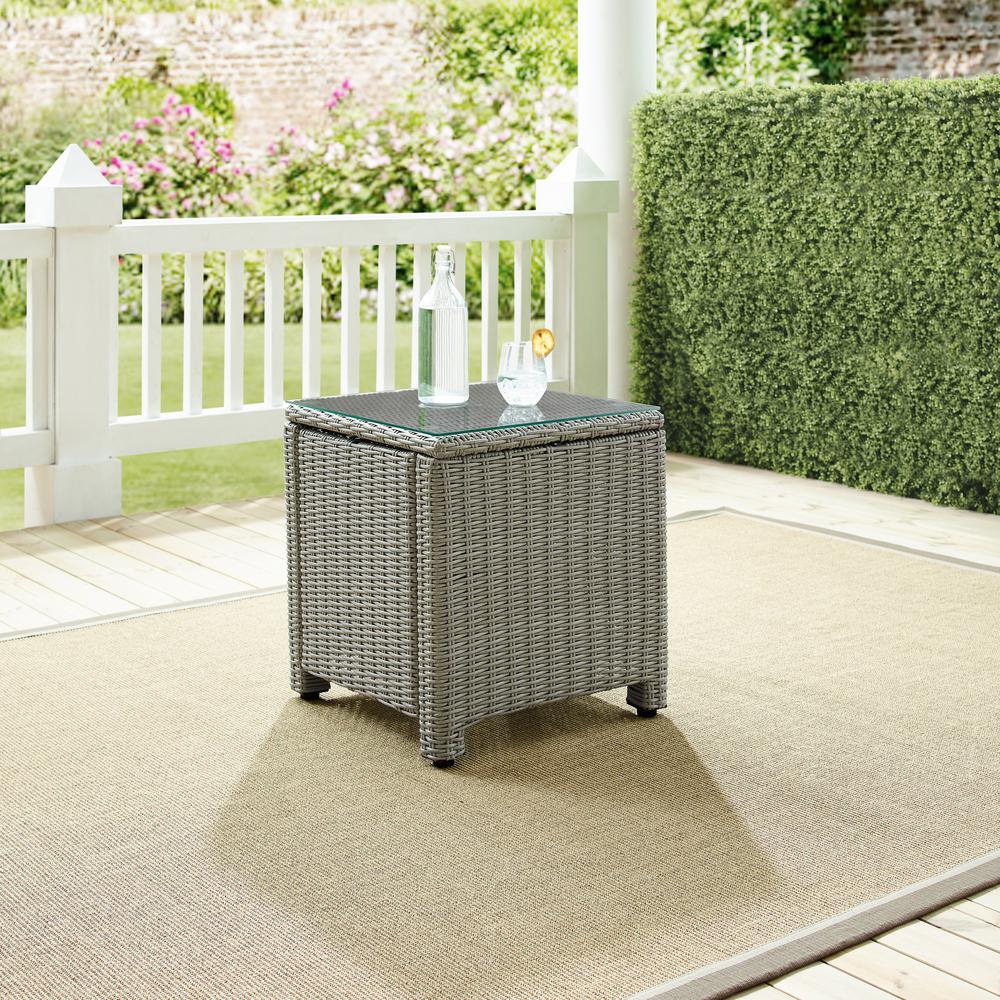 Bradenton Outdoor Wicker Rectangular Side Table Gray. Picture 1