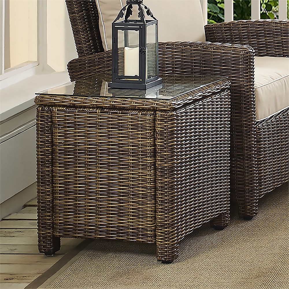 Bradenton Outdoor Wicker Rectangular Side Table Weathered Brown. Picture 2
