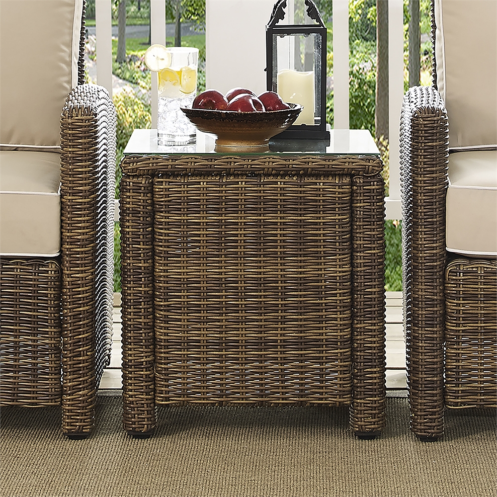 Bradenton Outdoor Wicker Rectangular Side Table Weathered Brown. Picture 3